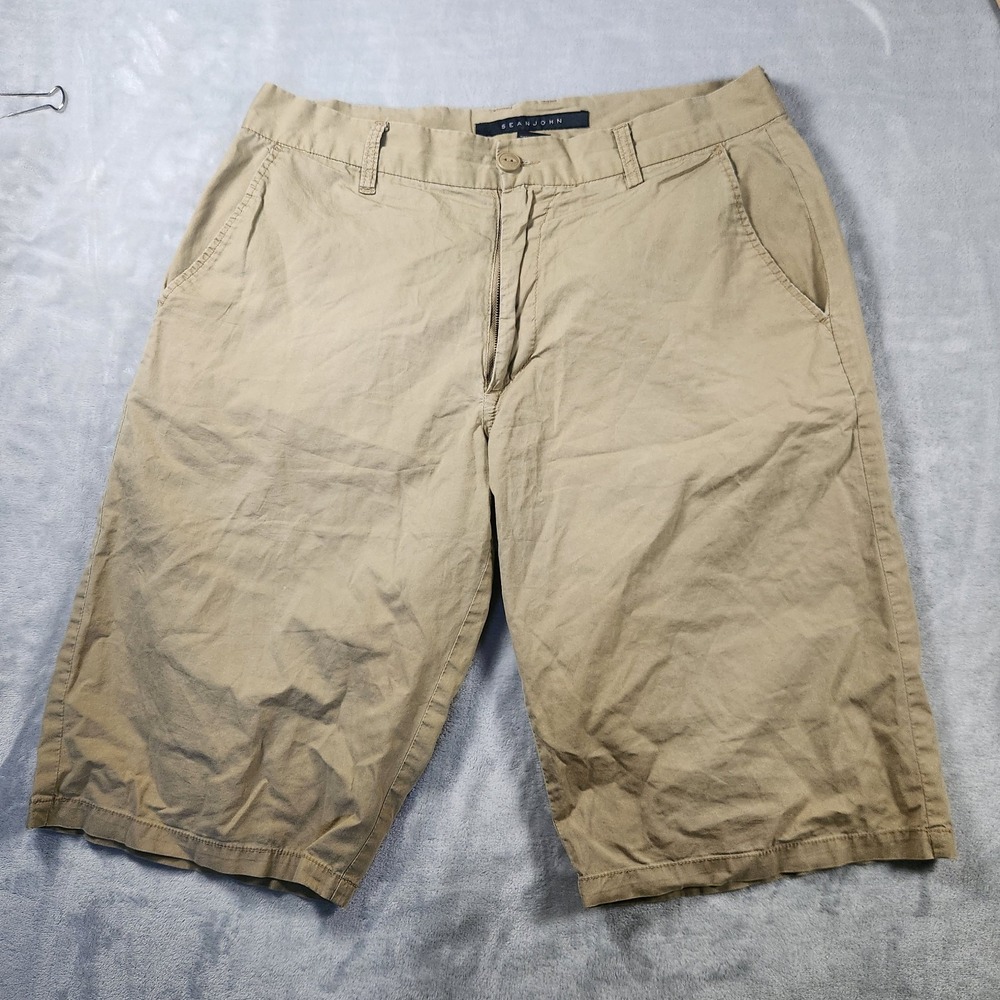 Sean John Mens Dark Khaki Flat Front Shorts Size 32 100% Cotton